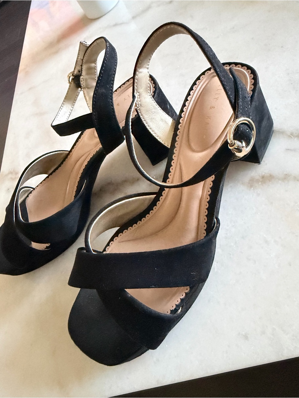 Black strappy block heels sandals